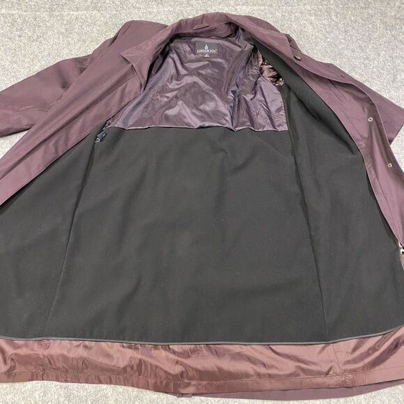 London Fog Size 14 Petite Burgundy Trench Rain Coat Long Zip Out Lining - Picture 15 of 16